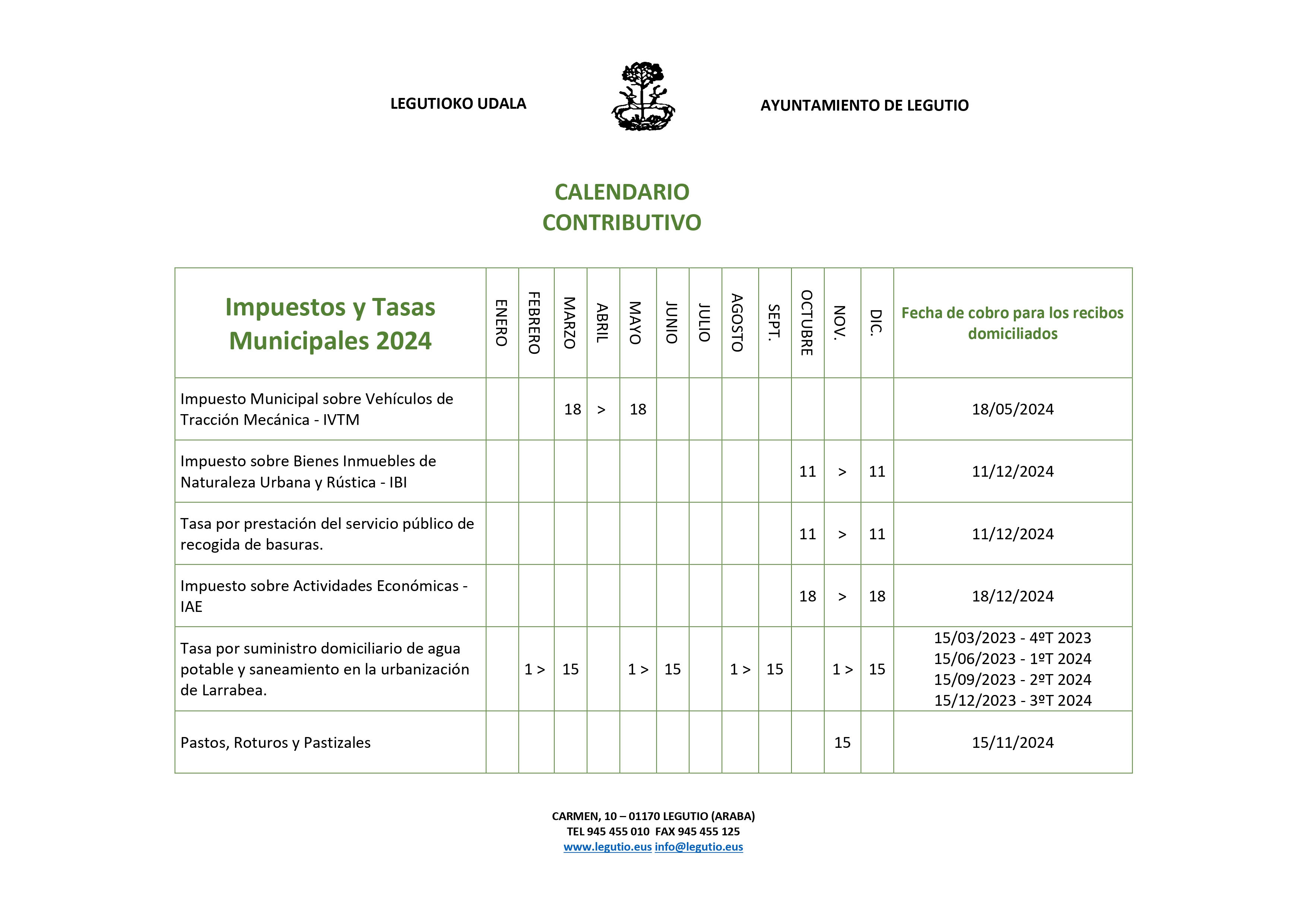 Calendario contributivo Ayuntamiento de Legutio